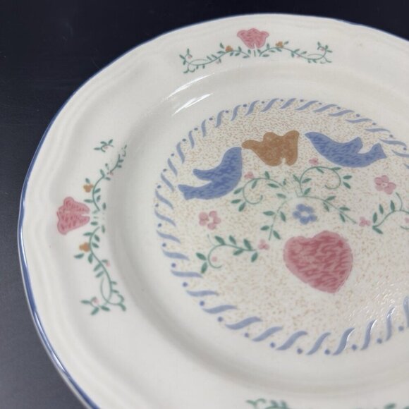 1990s Newcor Stoneware Ceramic Dish Plate Set 4 Plates Dishes Floral Bird Plates - Picture 10 of 13